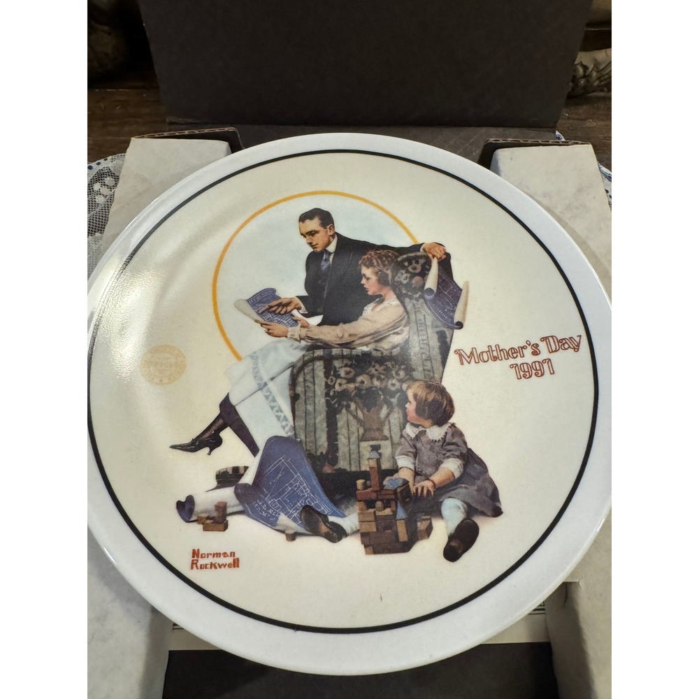 Norman Rockwell 1991 Mother's Day Plate Building Our Future Edwin Knowles COA